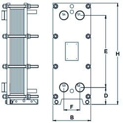 Габаритный чертёж теплообменника Tranter GL-016 PI